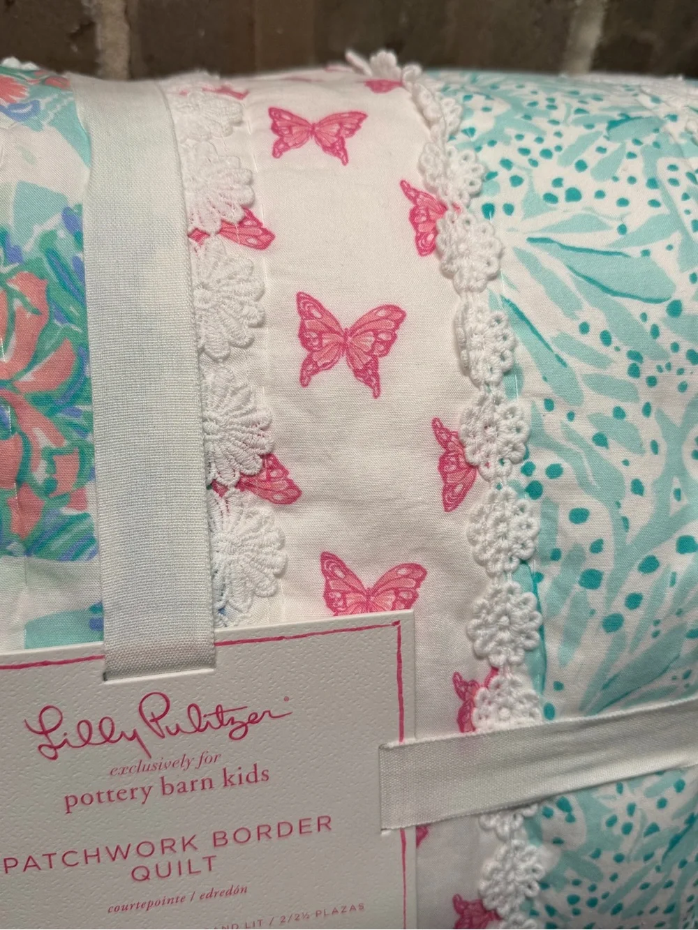 Lilly Pulitzer Patchwork Border Quilt Full / Queen Multi Color Butterfly NWT
